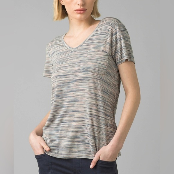 PRANA colorful Foundation Short-Sleeve V-Neck Tee - Picture 1 of 8